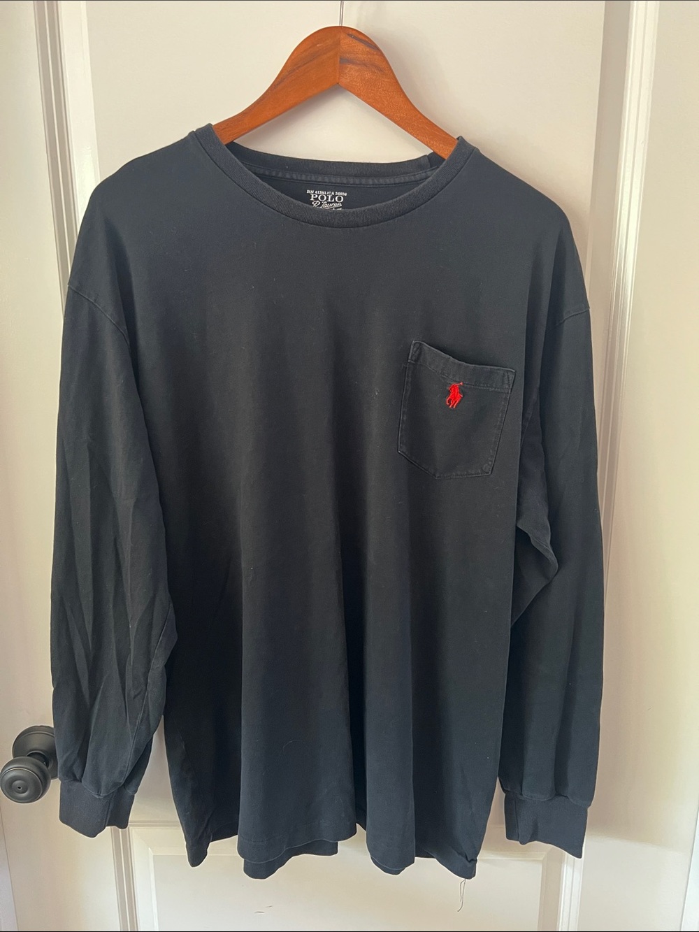 Polo by Ralph Lauren Black Long-Sleeve Pocket Tee with Red Pony